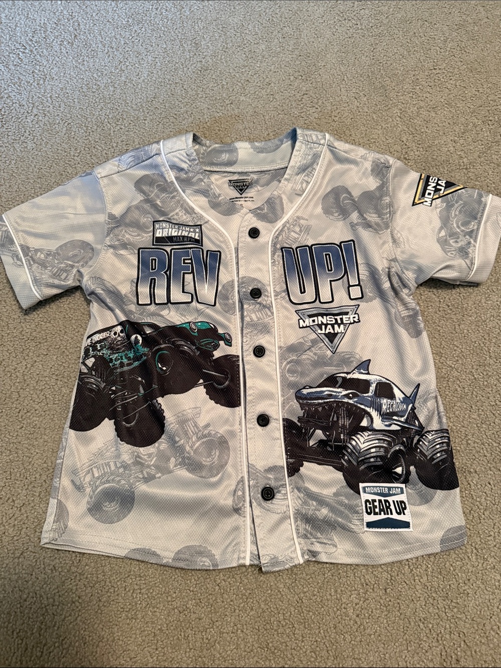 Monster Jam Kids' 'Rev Up!' Short-Sleeve Button-Front Shirt - Light Gray